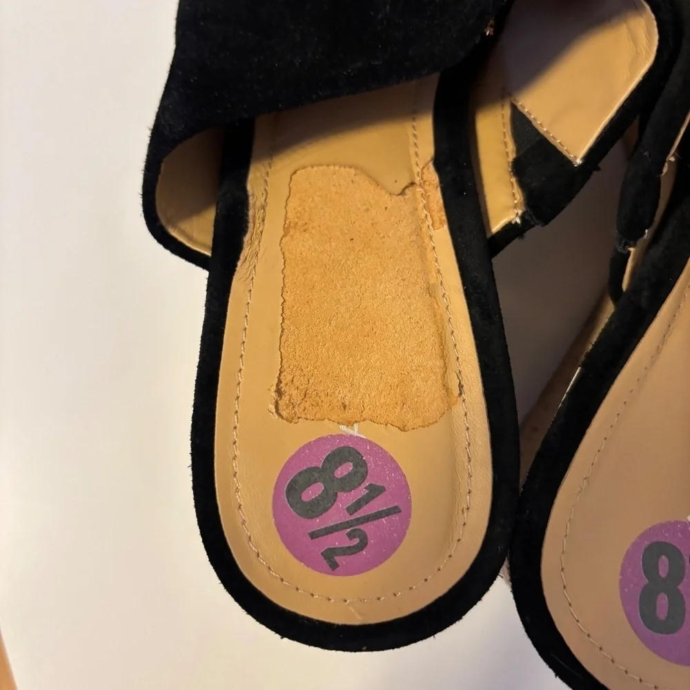 Marc Fisher Suede Leather Chunky Cork Platform Wedge Heel Sandals Black US 8.5